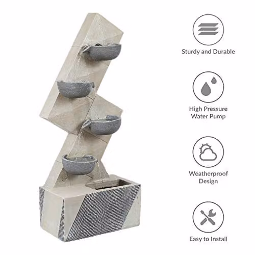 GardenKraft Four Bowls Cascading Water Feature, White Plastic and Stone, W/D/H: 99.5 x 42.5 x 23.5 cm – 2