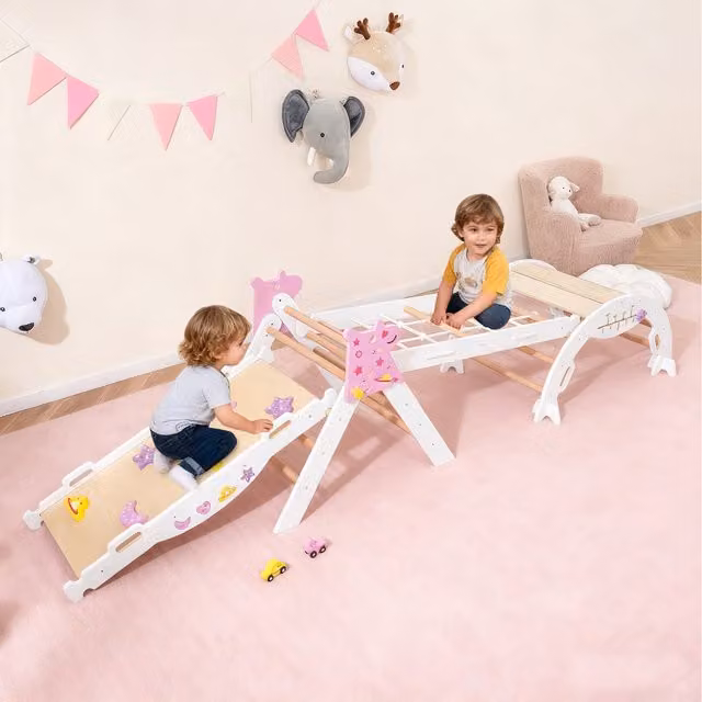 COSTWAY Foldable Wooden Jungle Gym Climber Playground in White