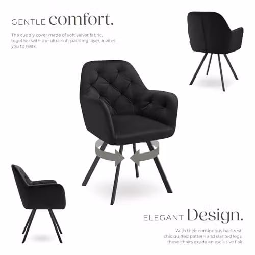 tectake Set of 2 Lucia Armchairs in Black with Geometric Pattern and Matt Metal Legs – 4
