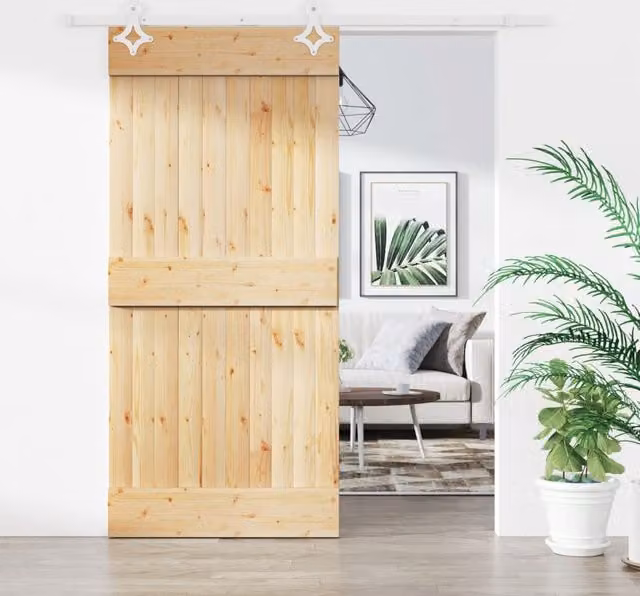 Berkfield Home Rustic Sliding Door with Hardware Set, Brown Solid Pine Wood, W: 90 cm, H: 210 cm