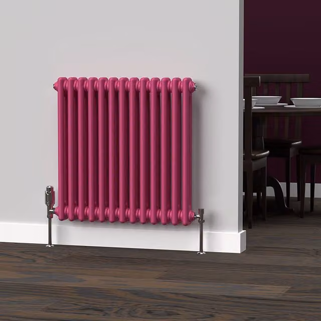 Lux Heat Horizontal 2 Column Steel Radiator in Barbie Pink, W: 60.5 cm, H: 60 cm