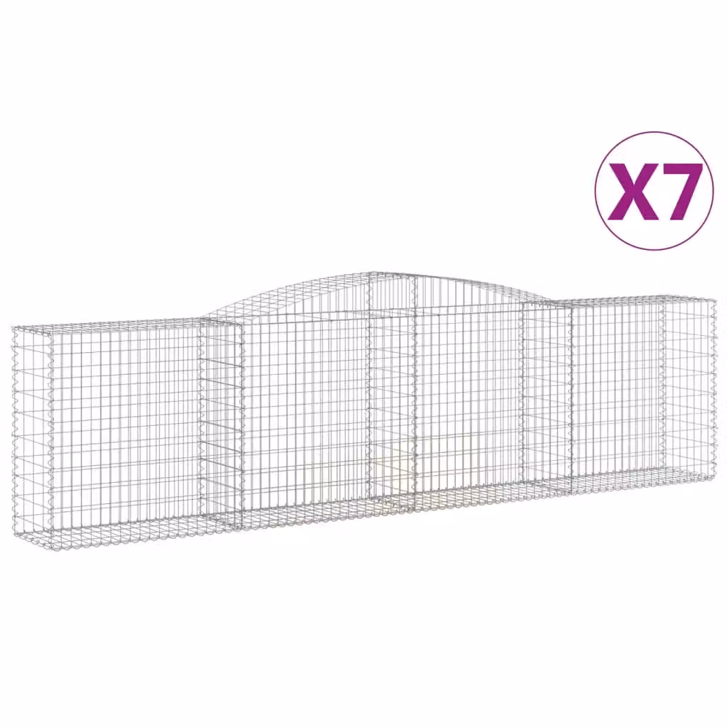 Berkfield Home Arched Gabion Baskets, 7 Piece Set, Silver Galvanised Steel, W: 400 cm, D: 50 cm, H: 100-120 cm – 2