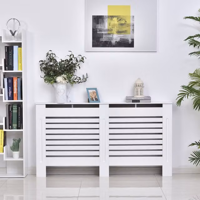 HOMCOM Modern White Lacquered MDF Radiator Cover with Horizontal Slats