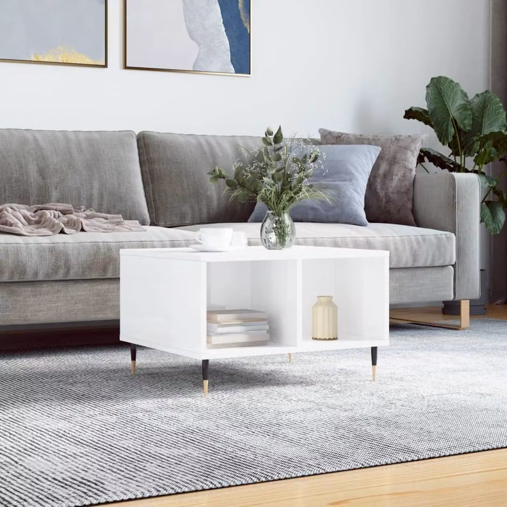 Berkfield Home Modern Rectangular Coffee Table in High Gloss White, W/D/H: 60 x 50 x 36.5 cm – 1