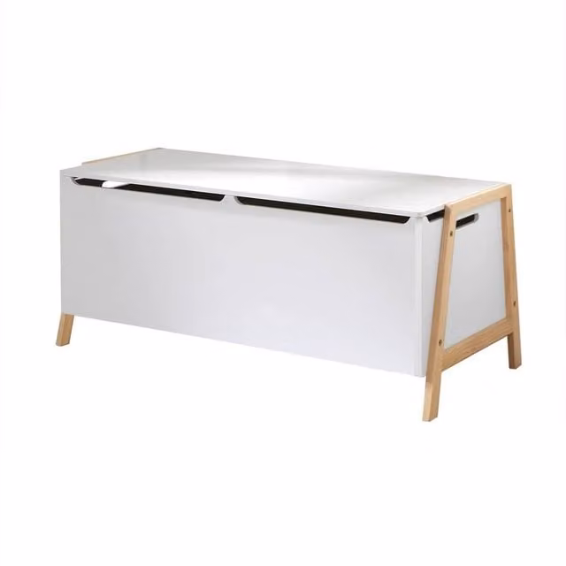 CALICOSY LEON White Childrens Storage Chest with 2 Compartments and Soft Close Lid, W: 99 cm, D: 40 cm, H: 43 cm