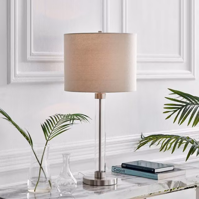 FurnitureboxUK ESME Table Lamp with Grey Fabric Shade and Bulb Included