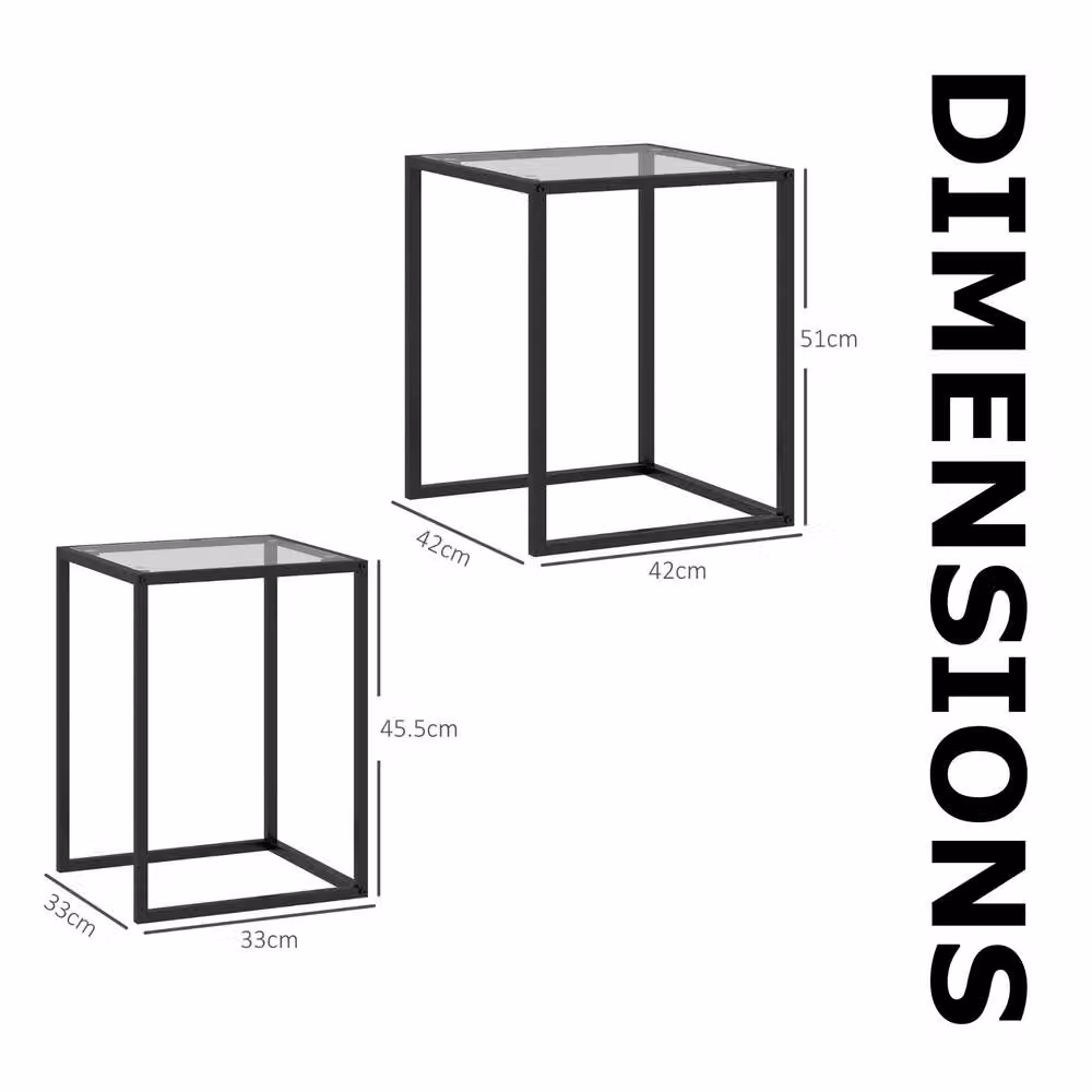 FURNOS Set of 2 Modern Nesting Side Tables with Black Tempered Glass Tops – 6