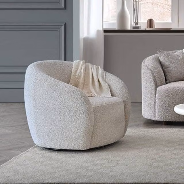 Stratus Interiors Adam Boucle Accent Chair in Grey with Solid Wood Frame, W: 87 cm, D: 78 cm, H: 72 cm – 1