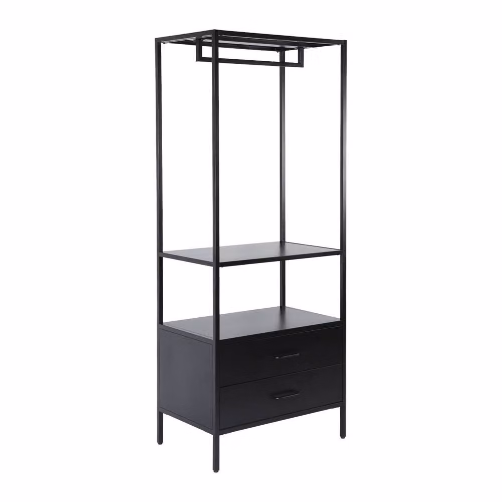 sweeek Industrial Metal Hallway Coat Rack with Hanging Rod and 2 Drawers in Matt Black – 2