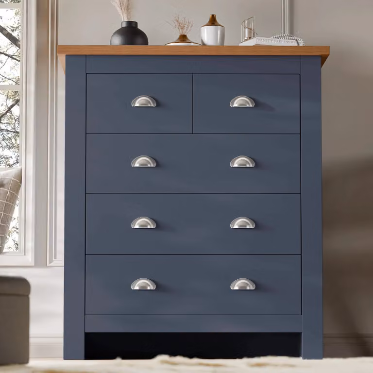 DHS 5 Drawer Shaker Bedroom Chest of Drawers in Blue, White or Grey