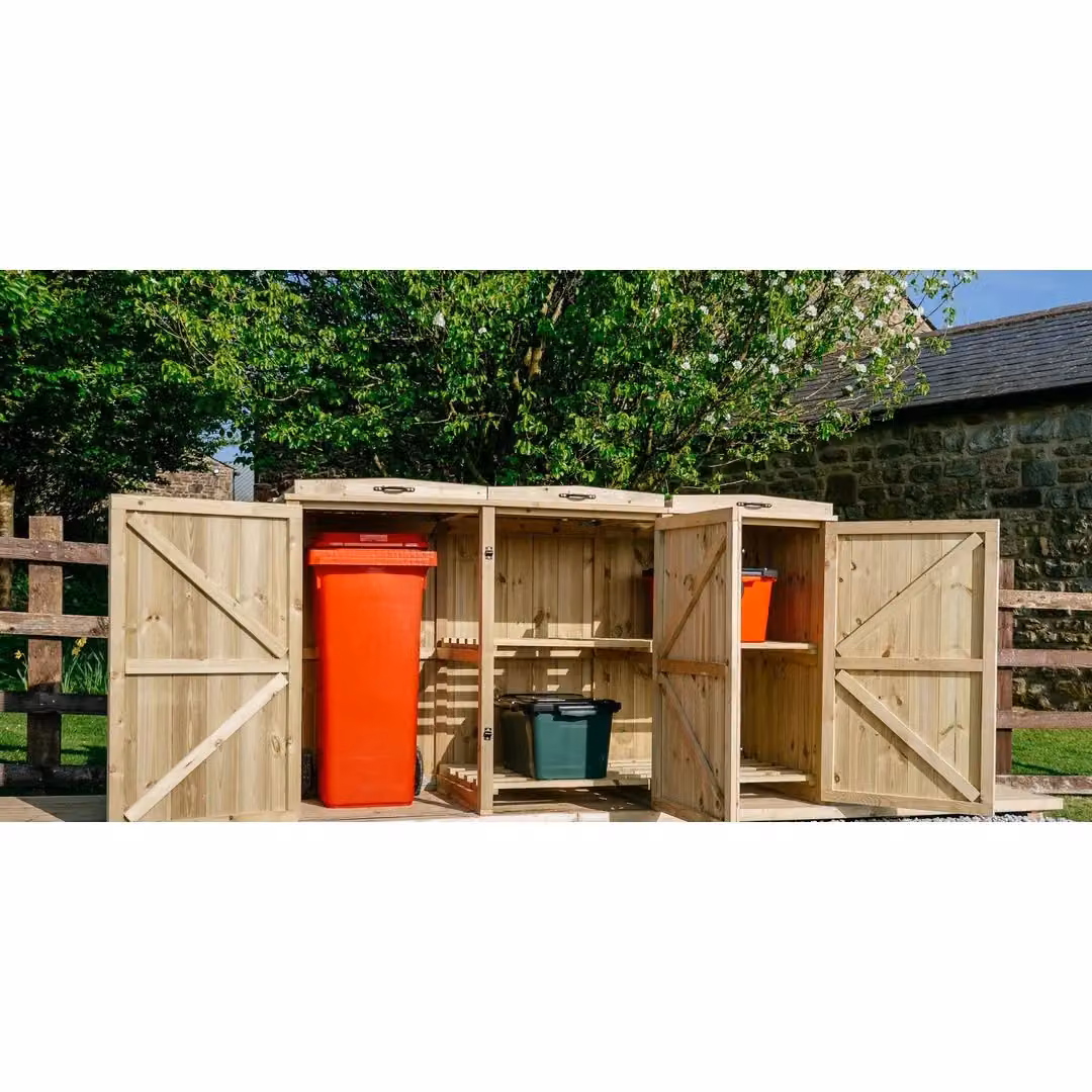 Buttercup Farm Chatburn Bin Store in Brown, Fits 1x 180L/240L Wheelie Bin and 4x Boxes, W/D/H: 192 x 80.4 x 120 cm – 2
