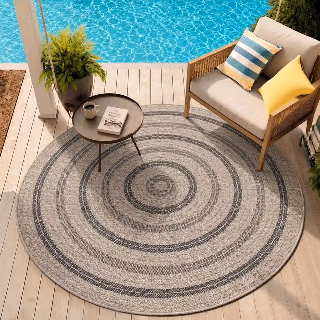 Livabliss Encore-Cottage Round In- & Outdoor Rug in Black, Beige and Brown, Diameter: 160 cm – 1