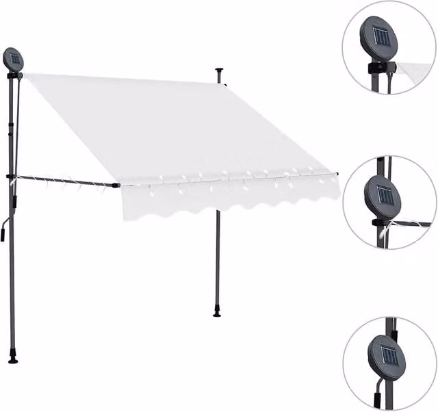 Berkfield Home Manual Retractable Awning with LED, Cream/Beige, W: 150 cm, D: 120 cm