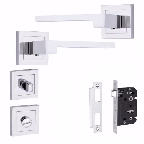Golden Grace Zeta Bathroom Door Handle Set in Polished Chrome