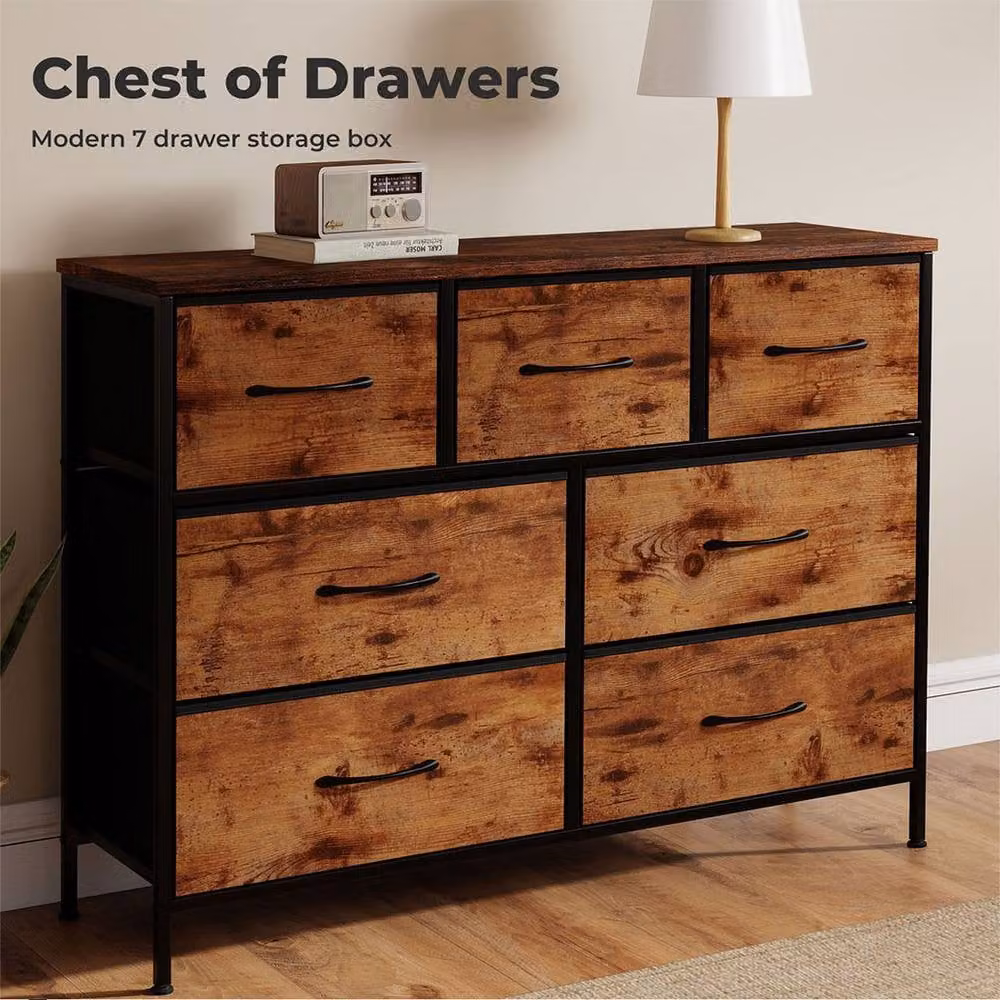 Levede 7 Drawer Fabric Chest of Drawers Storage Organiser in Brown – 1