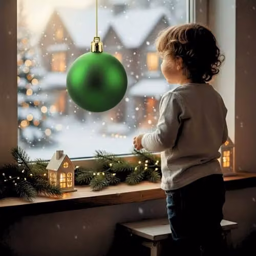 Shatchi 25cm Round Green Plastic Christmas Bauble Hanging Ornament – 6