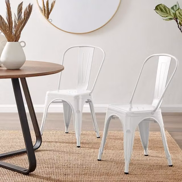 FurnitureboxUK Set of 2 Colton Industrial White Metal Stackable Tolix Style Dining Chairs