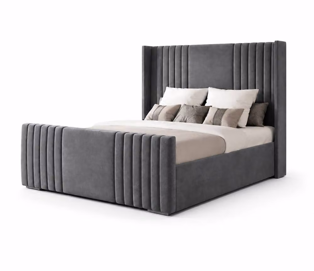 SOFT SNOOZE BEDS Luxury Silver Velvet Upholstered Divan Bed Set with Mattress and Headboard, W/D/H: 140 x 200 cm – 5