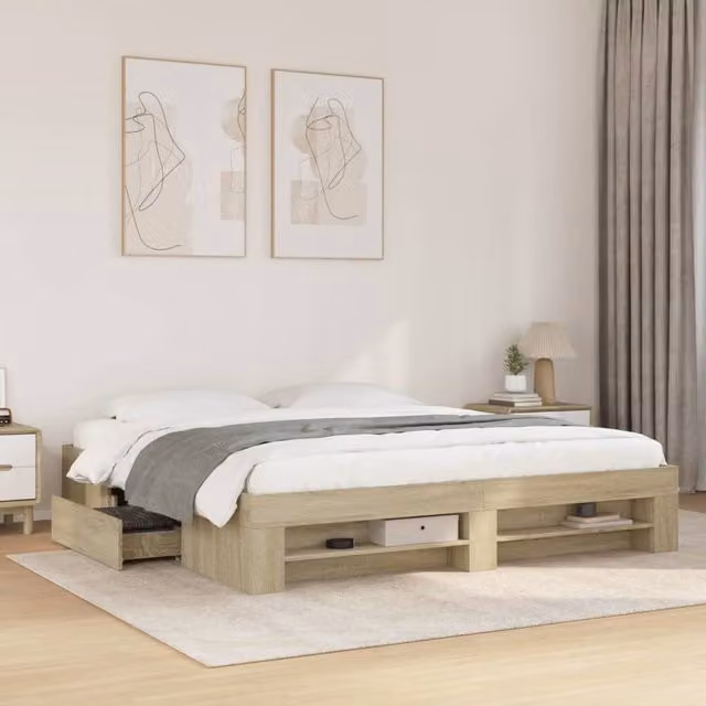 Berkfield Home Sonoma Oak Bed Frame with Drawers, Brown, W/D/H: 200 x 200 cm