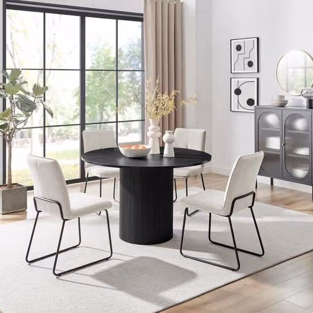 FurnitureboxUK Penrose Black Round Dining Table and 4 Halleyy Taupe Chairs Set – 1