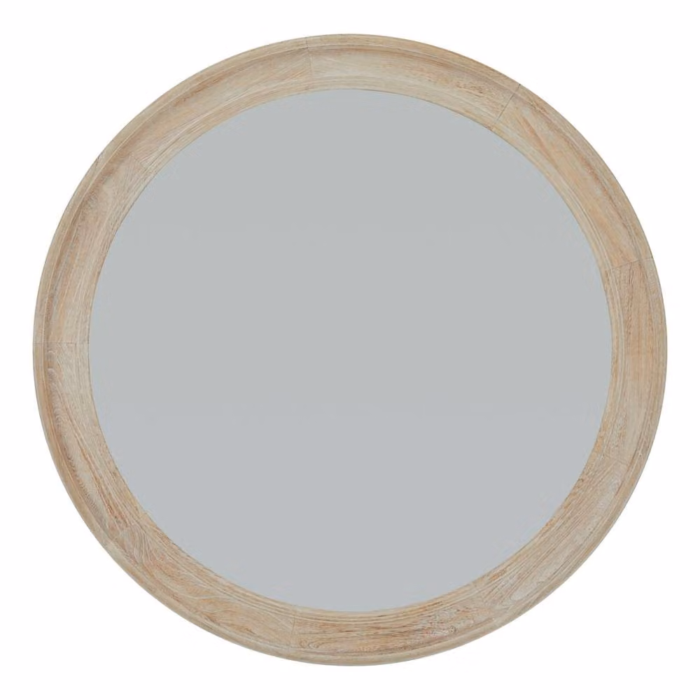 Wyld Haus Large Round Antique White Washed Wood Wall Mirror, Diameter: 120 cm – 2