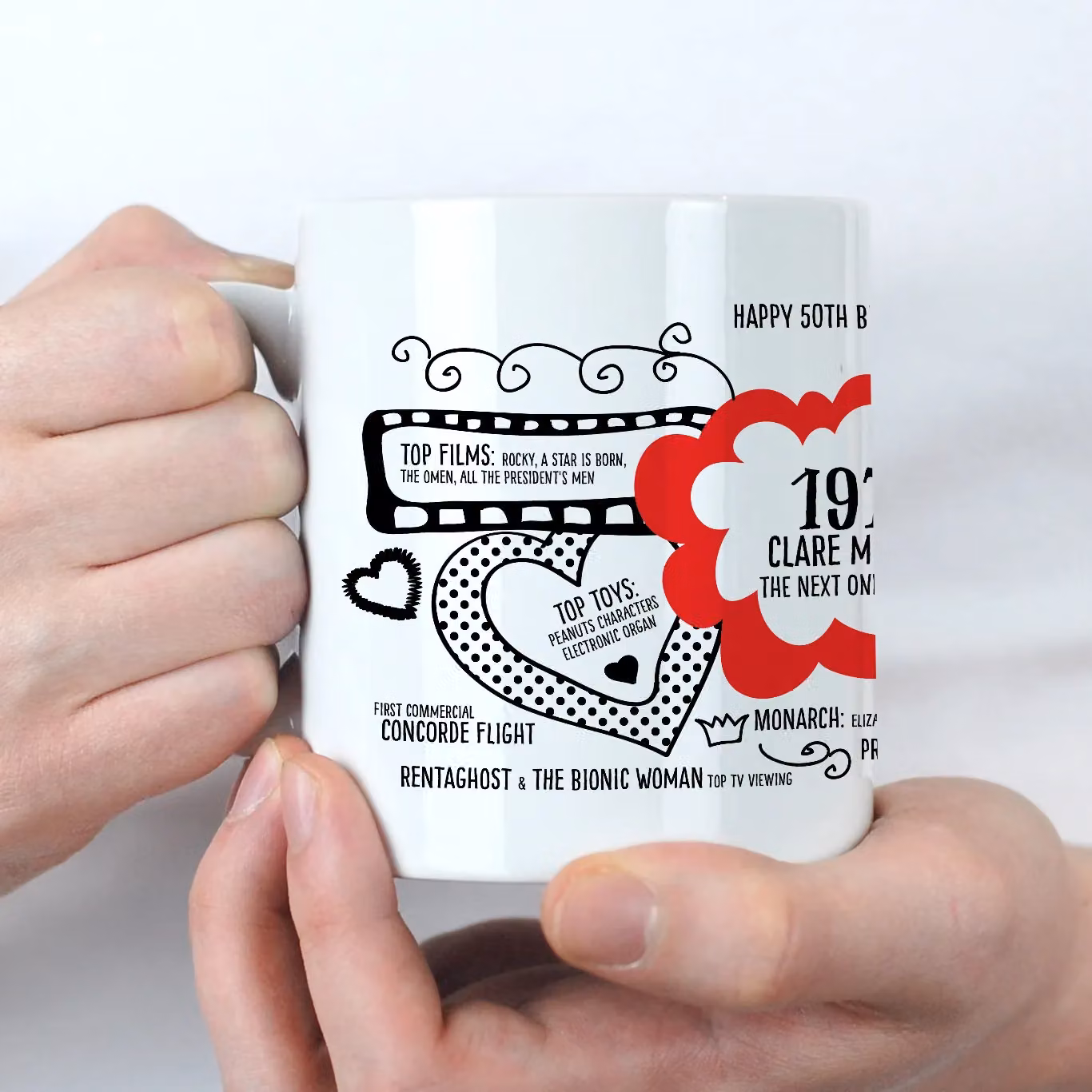 Afewhometruths Personalised 50th Birthday Mug, 1976 Nostalgia Gift in Red and White – 3