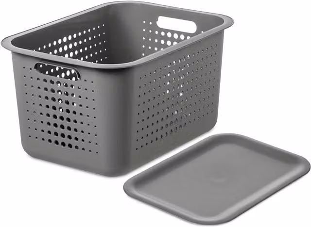 SmartStore Recycled Plastic Storage Basket with Lid, Grey, 13 l