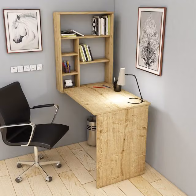 Destina Home Modern Wall Mounted Floating Computer Desk with Drop Leaf in Beige and Brown, W/D/H: 90 x 59 x 74 cm – 5
