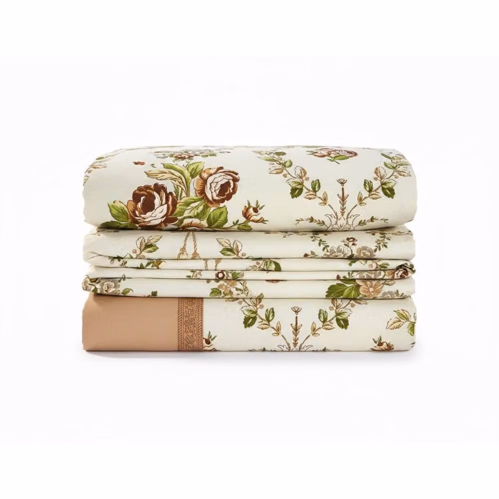 Snug City Floral Brushed Cotton Flannelette Fitted Sheet and Matching Pillowcases in Beige, King Size 180 x 200 cm – 2