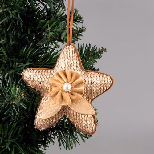SHATCHI 3-Piece Gold Jute Star Christmas Tree Hanging Decorations, 12 cm – 2