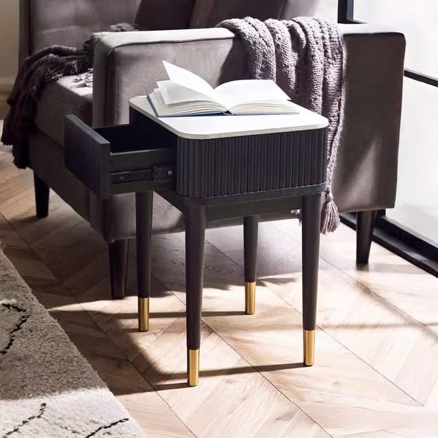 Julian Bowen Louis Lamp Table in White Marble and Black