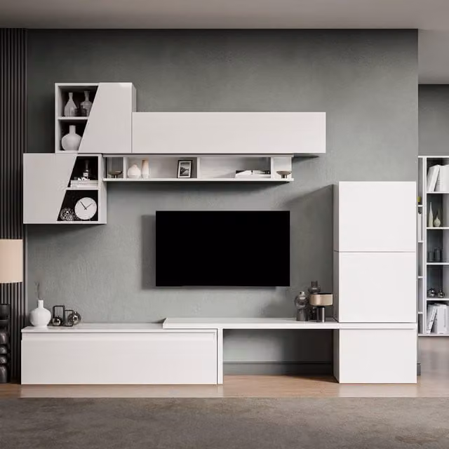 Decorotika Versailles Wall Mounted Entertainment Center in High Gloss White