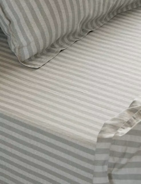 YARD Marlow Striped Pure Cotton Fitted Sheet in Sage Green, 200 x 200 cm