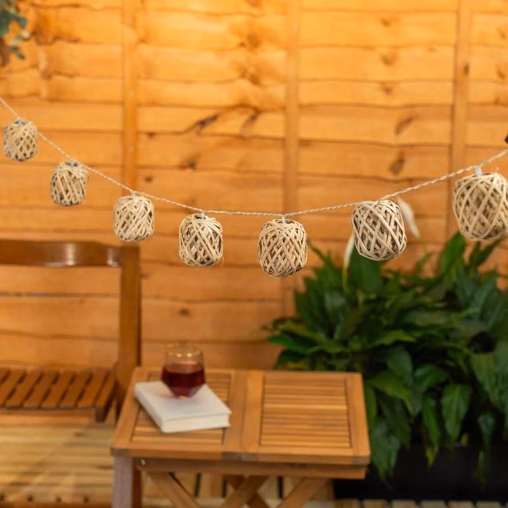 FLAVORA 10 LED Rattan Ball String Lights in Brown with Warm White Light and Timer – 2