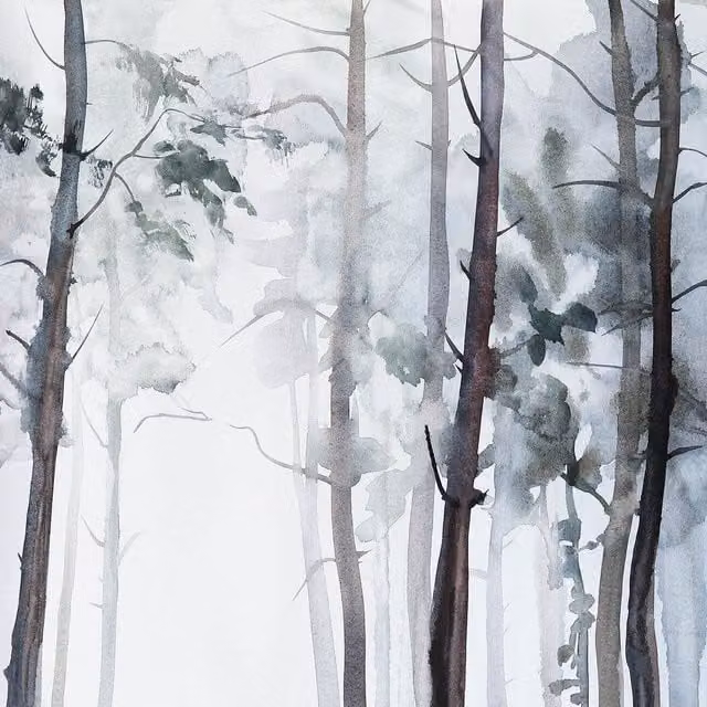 Grey Watercolour Forest Floral Wall Mural, Width: 192 cm
