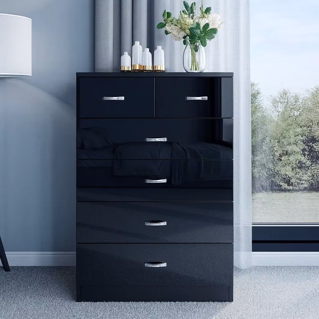 Harmin High Gloss 6 Drawer Chest of Drawers in Black – 2