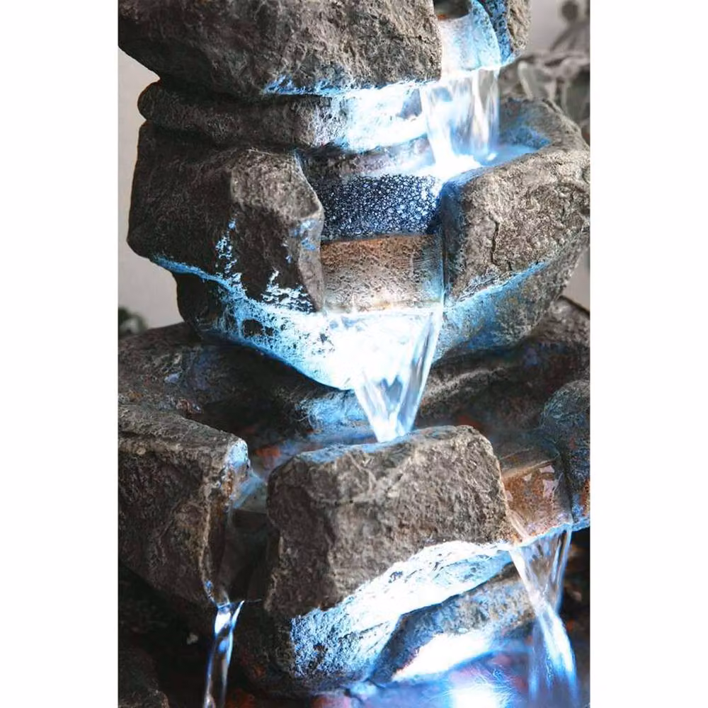 Primrose Rock Water Feature Tabletop Cascade Indoor Fountain with LED Lights in Grey and Beige Stone Finish, Height: 36 cm – 4