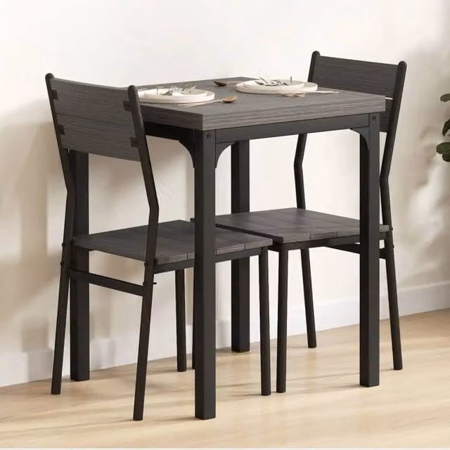 FORGEVIO Modern Black Kitchen and Dining Room Set with Square Table and 2 Chairs