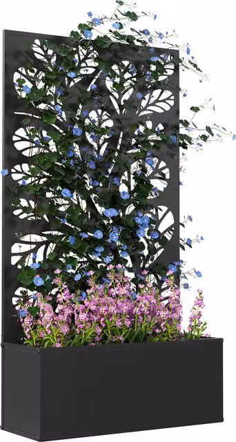 Outsunny Black Metal Outdoor Planter with Back Trellis for Climbers, H 113 x W 80 x D 58 x Depth 23 cm – 1