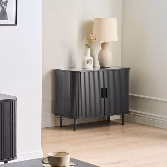 Wyld and Coco Black MDF and Metal Retro Sideboard, W: 80 cm, D: 40 cm, H: 60 cm – 1