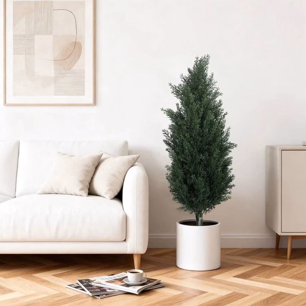 VOGREX 2-Piece Artificial Cedar Topiary Trees in Green with Ground Spikes, Height: 61 cm – 3