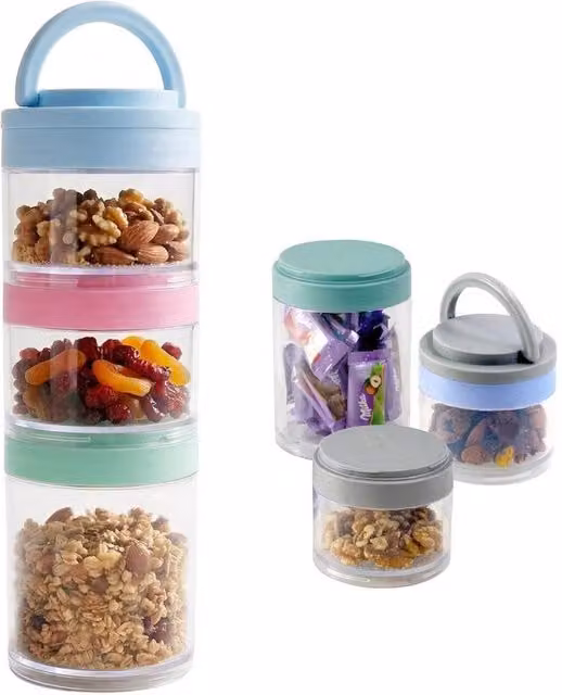 SPETLEK 3-Piece Stackable Multicolour Plastic Snack Pots with Screw Lids