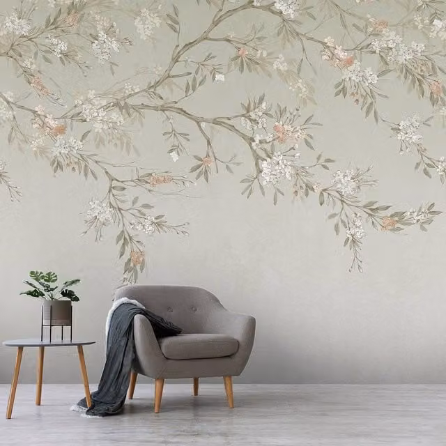Superfresco Easy Blossom Trail Sage Print Floral Wallpaper Mural in Green and Pink, W: 300 cm, H: 280 cm