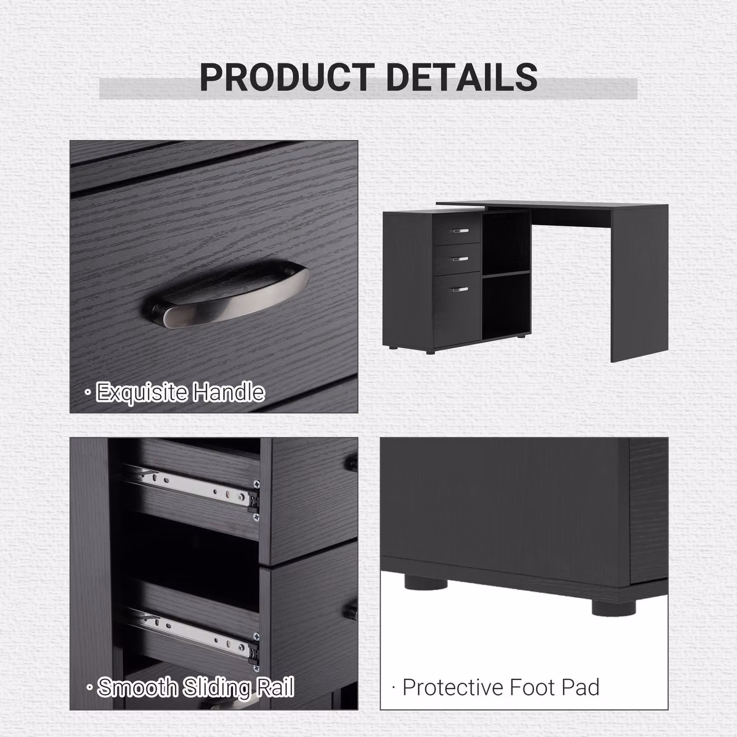 HOMCOM L-Shaped Computer Desk with Drawer and Shelf in Black – 6