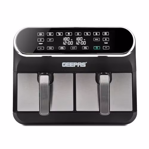 Geepas Prestige Dual Zone Digital Air Fryer, 8L XL Capacity with 8-in-1 Cooking Presets, 1700W, Silver and Black – 6