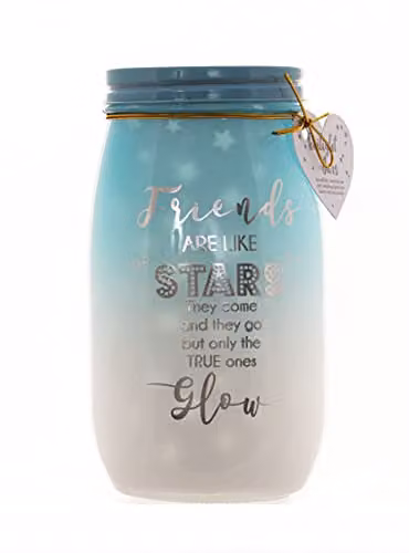Boxer Gifts Friends are Like Stars Light-Up Twilight Jar in Turquoise, Silver and Blue – 1