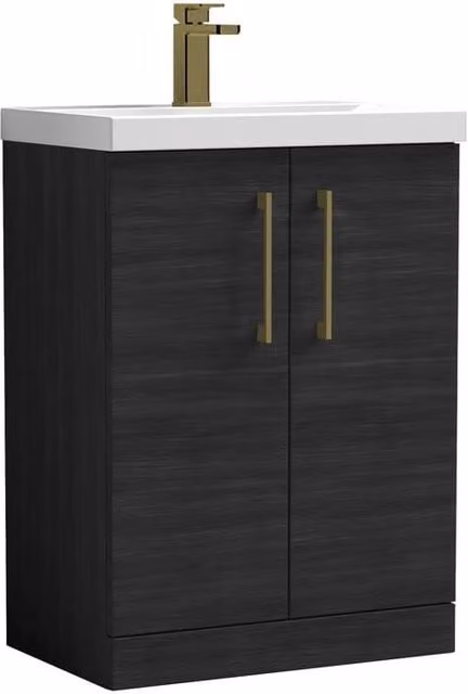 Balterley Modern Black Matt 2-Door Freestanding Bathroom Floor Standing Vanity Unit with Basin, Width: 60 cm – 1