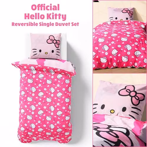 United Essentials Hello Kitty Sanrio Reversible Single Duvet Cover and Pillowcase Set, Pink, W/D/H: 135 x 200 cm – 2