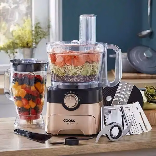 Cooks Professional 1000W Food Processor and Blender with 7 Blades in Gold – 1