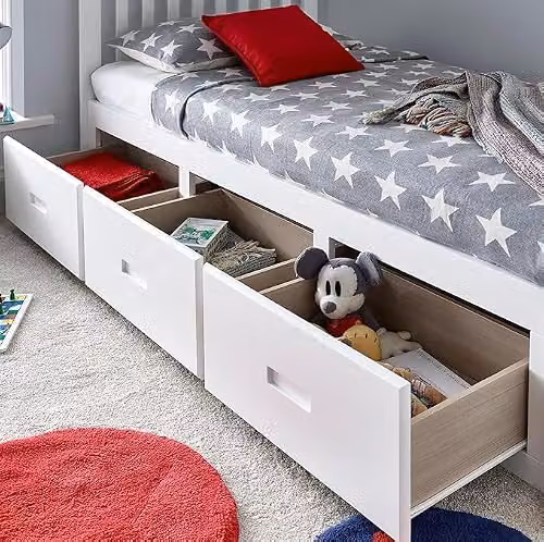 Bedmaster Quest Single Wooden 3 Drawer Storage Bed with Orthopaedic Spring Mattress, White, W/D/H: 90 x 190 x 62 cm – 2